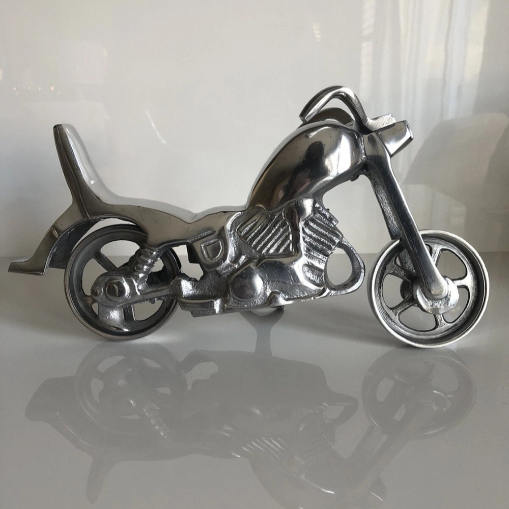 Metal Harley Style Motorcycle Bike Figurine Art Sculpture 11 1/4” Long